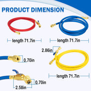 DURAFORCE 29986 Plus II 1/4" Red Blue Yellow Charging Hose Compact Ball Valve 72" 3 Pack