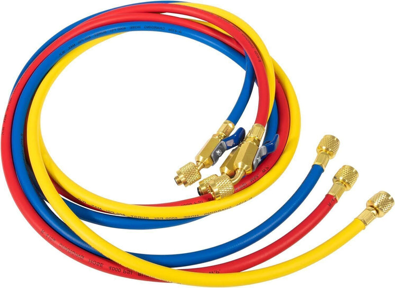 DURAFORCE 29986 Plus II 1/4" Red Blue Yellow Charging Hose Compact Ball Valve 72" 3 Pack