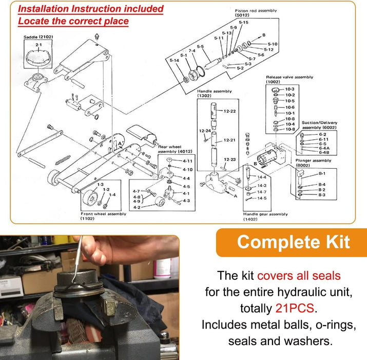DURAFORCE For Sears Craftsman 328.12160 Floor Jack 2 Ton Seal Replacement Repair Kit 21Pcs