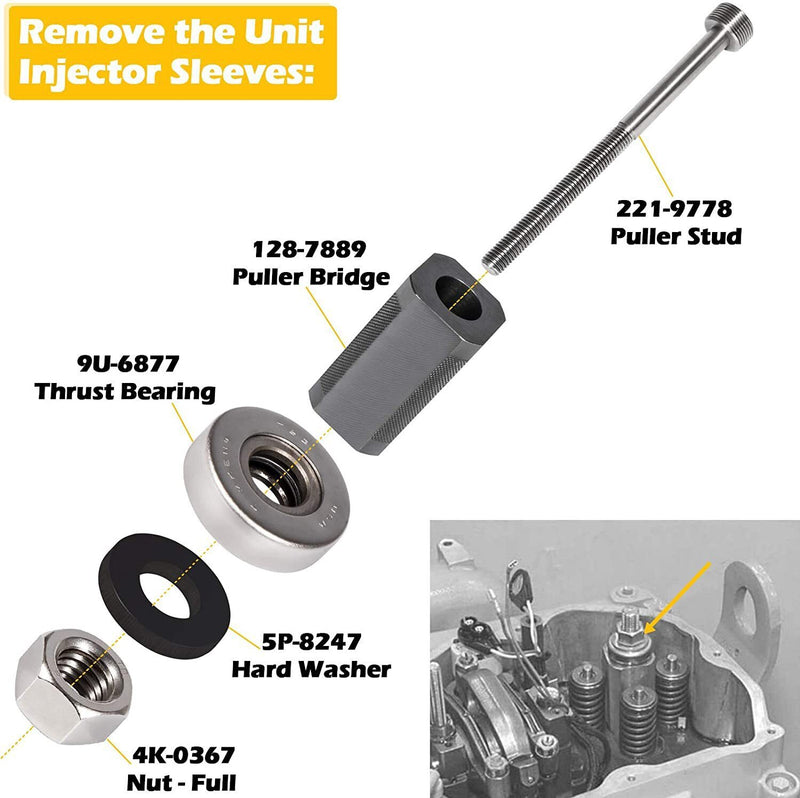 DURAFORCE 9U-6891 Injector Sleeve Tool+Injector Height Tool+Socket for CAT 3406E C-15 C-16