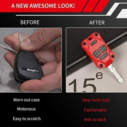 DURAFORCE For JK Accessories Car Key Fob Case Cover for Jeep Wrangler JK 2007-2018 Red