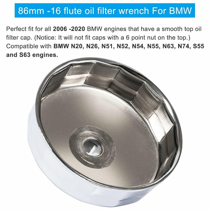DURAFORCE Oil Filter Wrench for BMW 86mm Cartridge Style Oil Filter Housing Caps