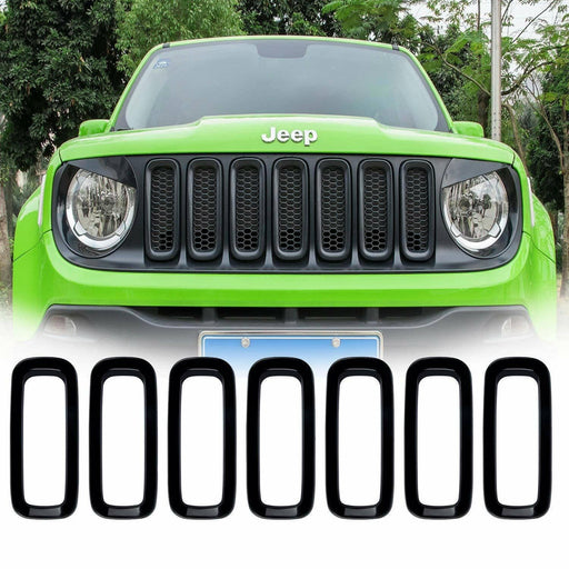 DURAFORCE 7pcs Front Grill Grille Inserts Guard ABS Cover Trim for Jeep Renegade 2015-2018