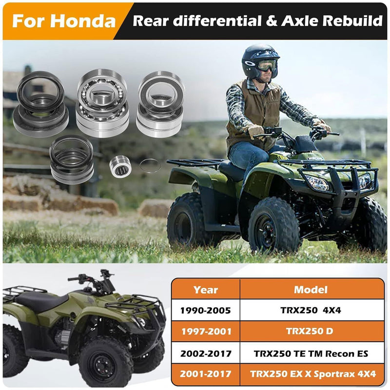 DURAFORCE Rear Differential Axle Bearing Seal Kit for Honda TRX250 EX Recon Sportrax 97-17