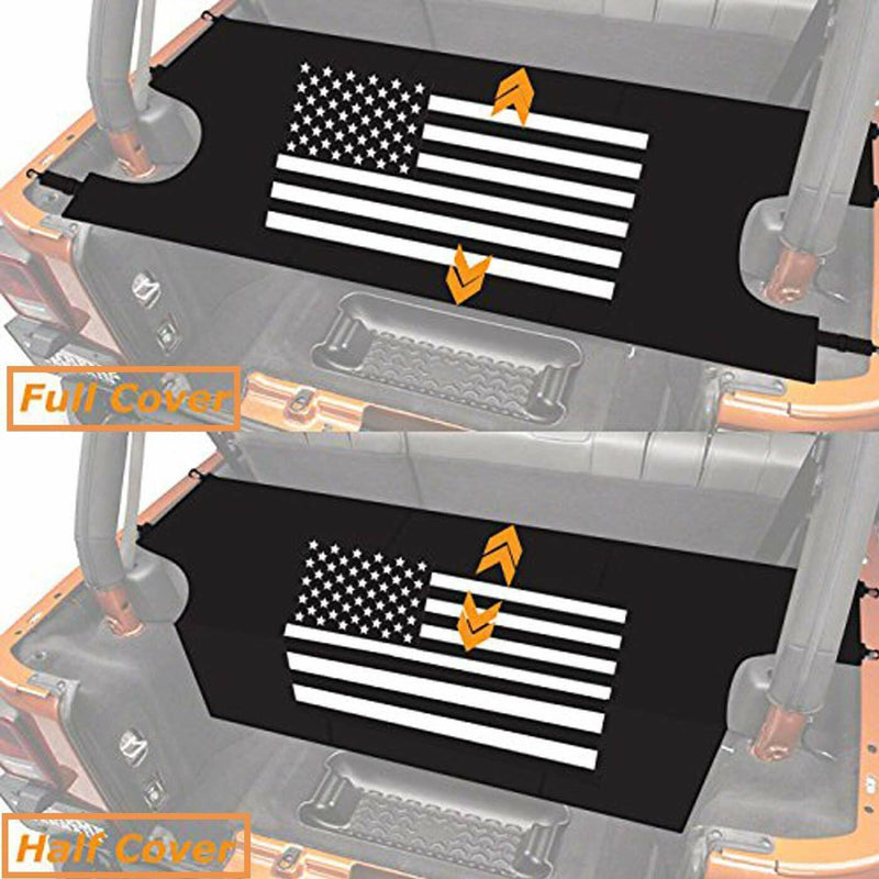 DURAFORCE Rear Trunk Cargo Cover Luggage Shade w/ US Flag for Jeep Wrangler JK 2007-2018