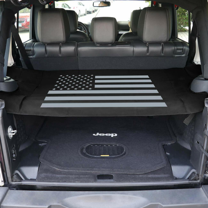 DURAFORCE Rear Trunk Cargo Cover Luggage Shade w/ US Flag for Jeep Wrangler JK 2007-2018