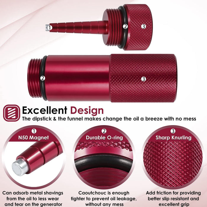 DURAFORCE 2Pcs Red Oil Change Funnel & Magnetic Oil Dipstick for Honda Generator EU2200i