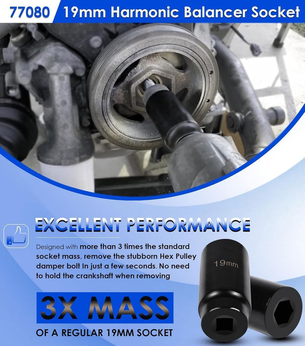 DURAFORCE 19mm Harmonic Balancer Impact Socket Pulley Damper Bolt Tool for Honda Engines