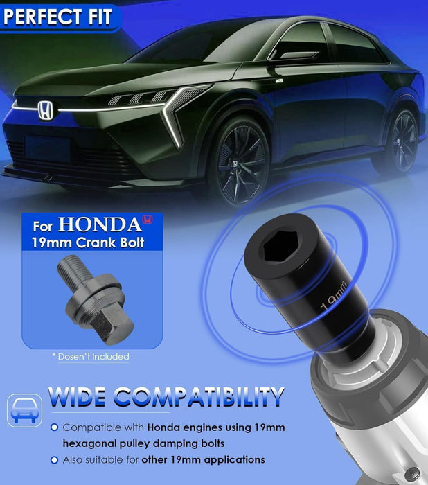DURAFORCE 19mm Harmonic Balancer Impact Socket Pulley Damper Bolt Tool for Honda Engines