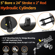DURAFORCE Hydraulic Cylinders Welded Double Acting 5" Bore 24"Stroke For Log Splitter 5x24