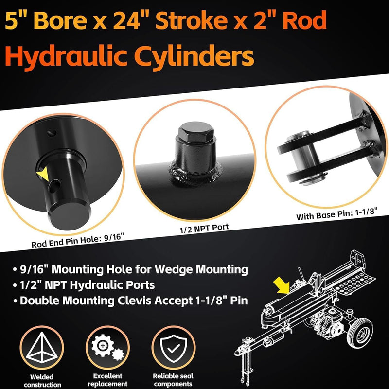 DURAFORCE Hydraulic Cylinders Welded Double Acting 5" Bore 24"Stroke For Log Splitter 5x24