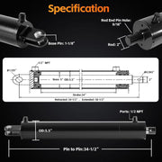 DURAFORCE Hydraulic Cylinders Welded Double Acting 5" Bore 24"Stroke For Log Splitter 5x24