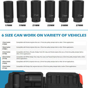 DURAFORCE 6 Pack Crank Bolt Socket Set 17/19/21/22/24/27mm Harmonic Balancer Impact Socket