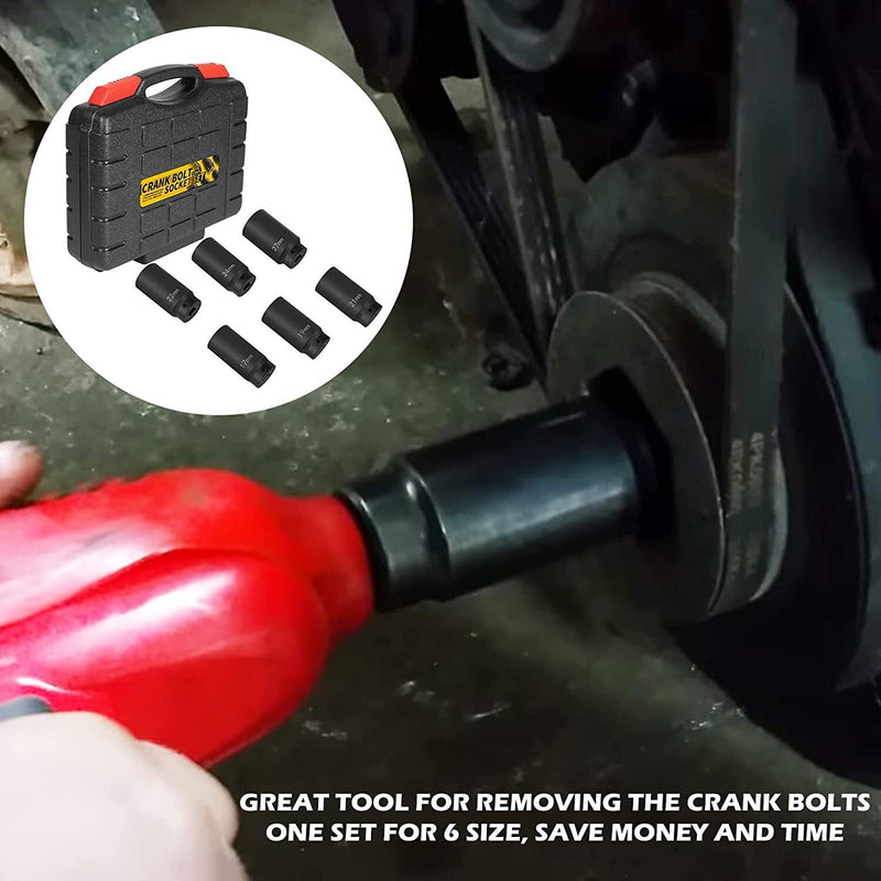 DURAFORCE 6 Pack Crank Bolt Socket Set 17/19/21/22/24/27mm Harmonic Balancer Impact Socket