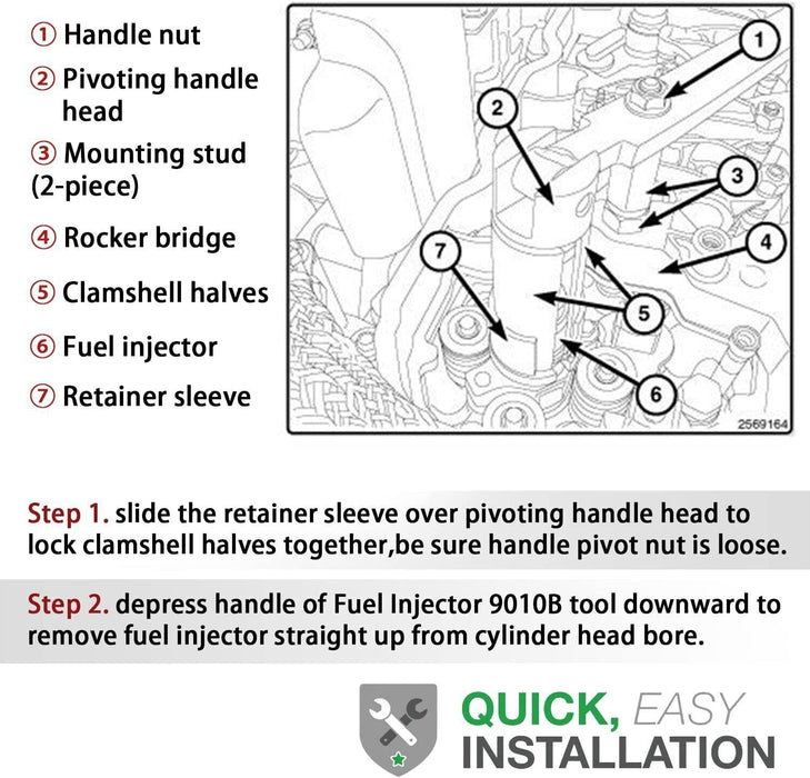 DURAFORCE 9010 Fuel Injector Remover Puller Install Tool for 6.7L 5.9L Cummins Dodge Ram