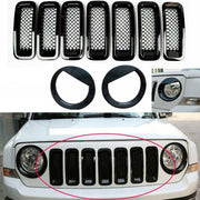 DURAFORCE Front Mesh Grille Grill Angry Bird Headlight Cover for Jeep Patriot 2011-2018