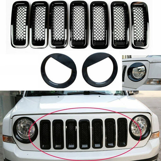 DURAFORCE Front Mesh Grille Grill Angry Bird Headlight Cover for Jeep Patriot 2011-2018