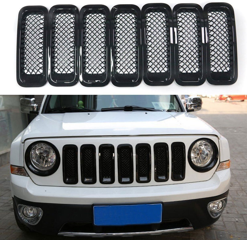 DURAFORCE Front Mesh Grille Grill Angry Bird Headlight Cover for Jeep Patriot 2011-2018