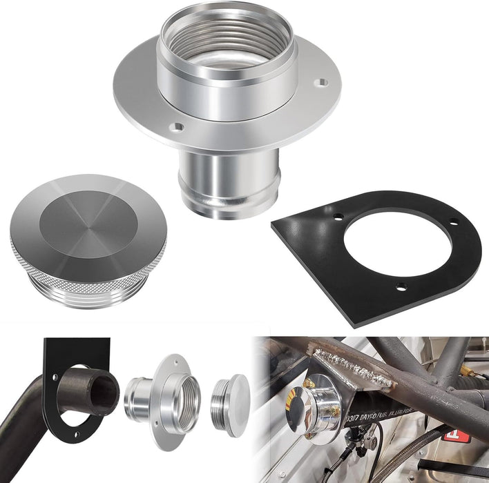 DURAFORCE 2" Fuel Filler Neck With Gas Cap Billet Aluminum & Weld-On Steel Mount Bracket