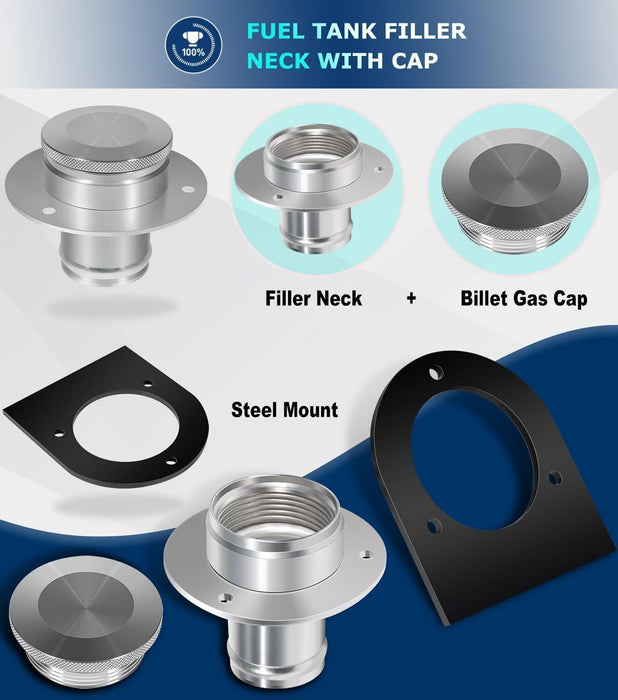 DURAFORCE 2" Fuel Filler Neck With Gas Cap Billet Aluminum & Weld-On Steel Mount Bracket