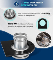DURAFORCE 2" Fuel Filler Neck With Gas Cap Billet Aluminum & Weld-On Steel Mount Bracket
