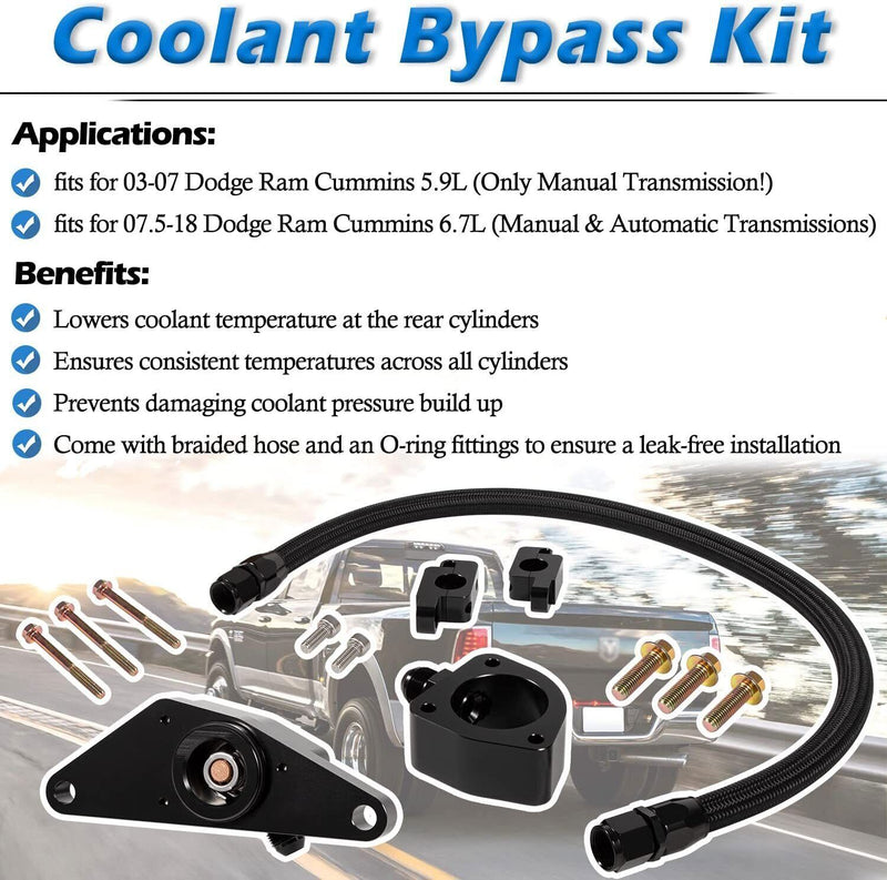 DURAFORCE Freeze Coolant Bypass Kit For 2003-2007 Dodge Ram 5.9L &2007.5-2018 Cummins 6.7L