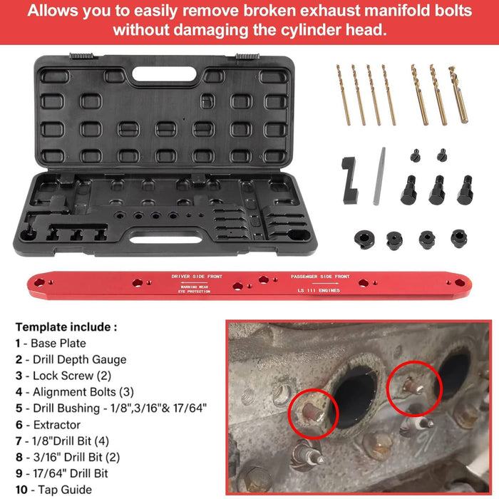 DURAFORCE 71400 Broken Exhaust Manifold Bolt Stud Drill Template for GM LSIII 4.8 5.3 6.0L