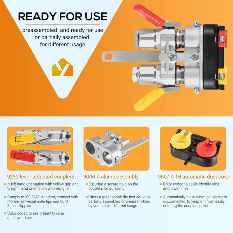DURAFORCE 9500-4 Agricultural Tractor Clamp Kit For Pioneer Hydraulic Break-Away Coupler