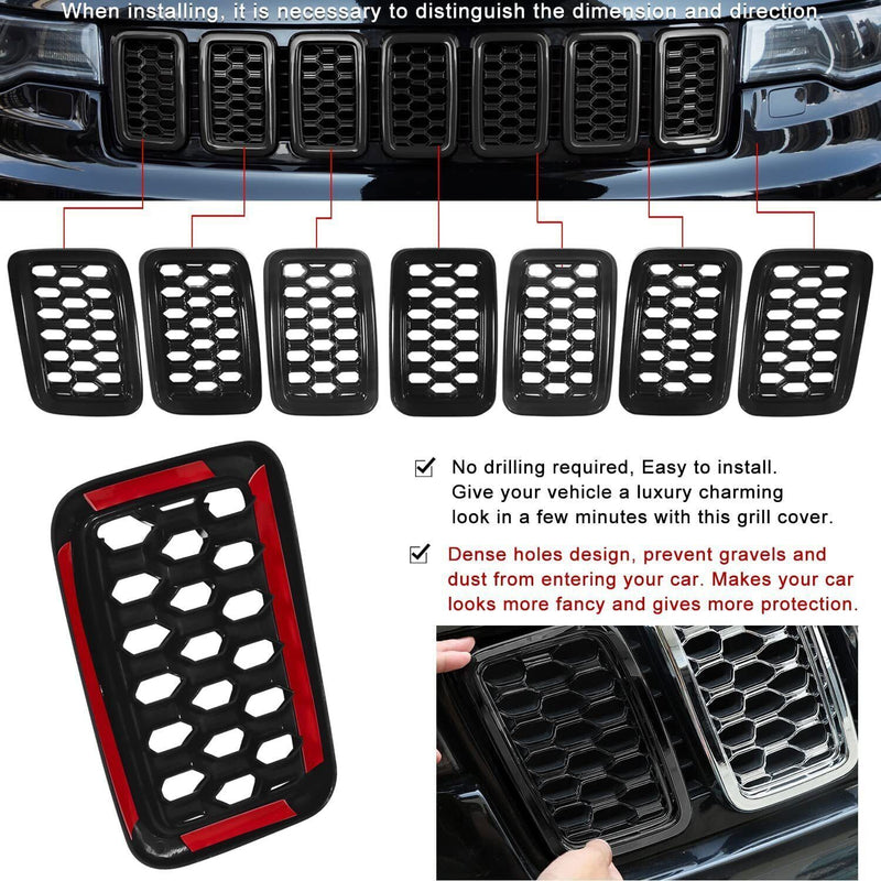 DURAFORCE 7pcs Honeycomb Mesh Front Grill Inserts Kits For 2017-2021 Jeep Grand Cherokee