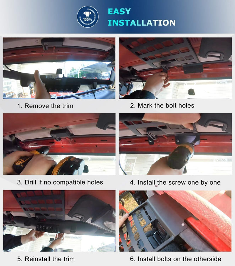 DURAFORCE Top Roof Rack Cargo Hard Top Molle Panel for Jeep Wrangler JK 2007-2018(4-Door)