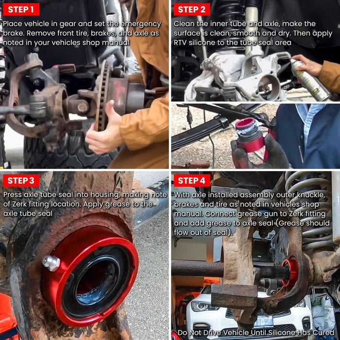 DURAFORCE 2Pcs Red Front Axle Tube Seal Kit MG21103 for Jeep Wrangler YJ JK TJ XJ ZJ MJ