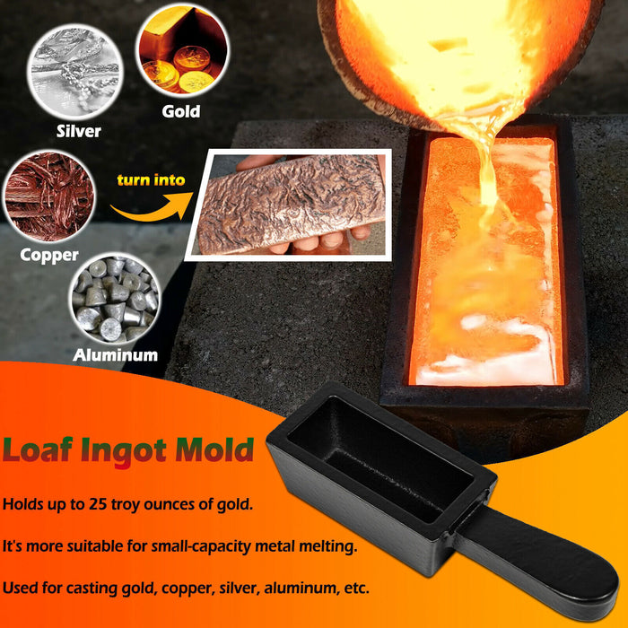 DURAFORCE 25 oz Loaf Cast Iron Ingot Mold for Melting Casting Gold Silver Copper Metals