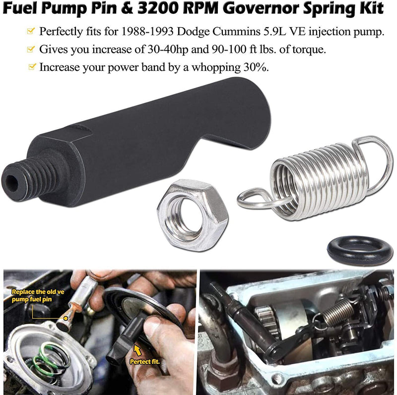 DURAFORCE Pump Fuel Pin & 3200 RPM Governor Spring Kit for 1988-1993 Dodge Cummins 5.9L VE