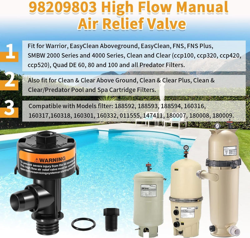 DURAFORCE 98209800 Manual Air Relief Valve w/Pressure Gauge for Pentair Pool / Spa Filter