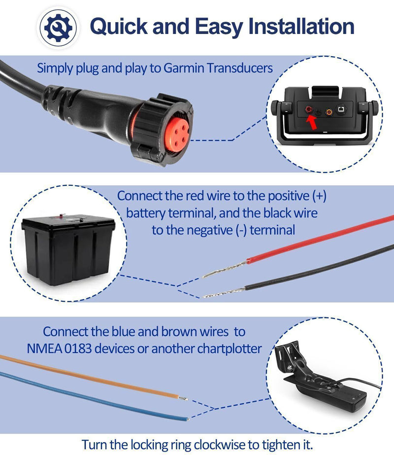 DURAFORCE 010-12445-00 Power Data Cable for Garmin echoMAP Chirp/Plus/UHD GPSMAP Panoptix