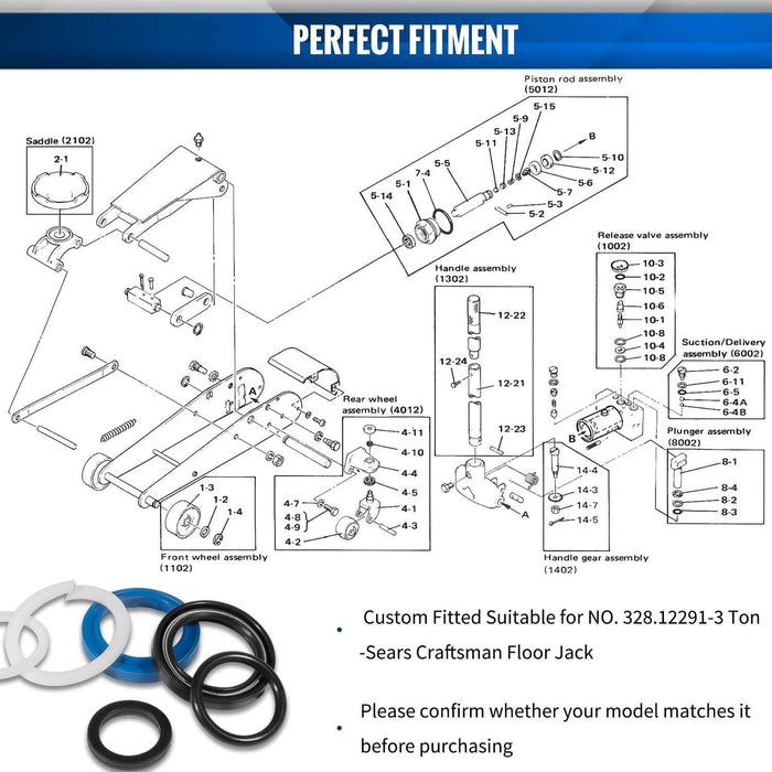 DURAFORCE Floor Jack Seal Kit for Sears, Craftsman 3 Ton 328.12291 Repair Replacement Part