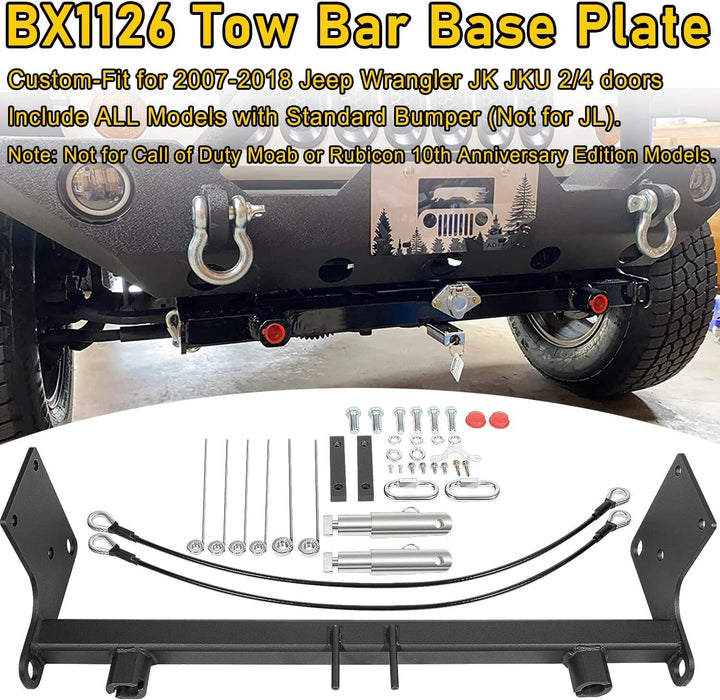 DURAFORCE For Blue OX BX1126 Tow Bar Base Plate Bumper for 2007-2018 Jeep Wrangler JK JKU