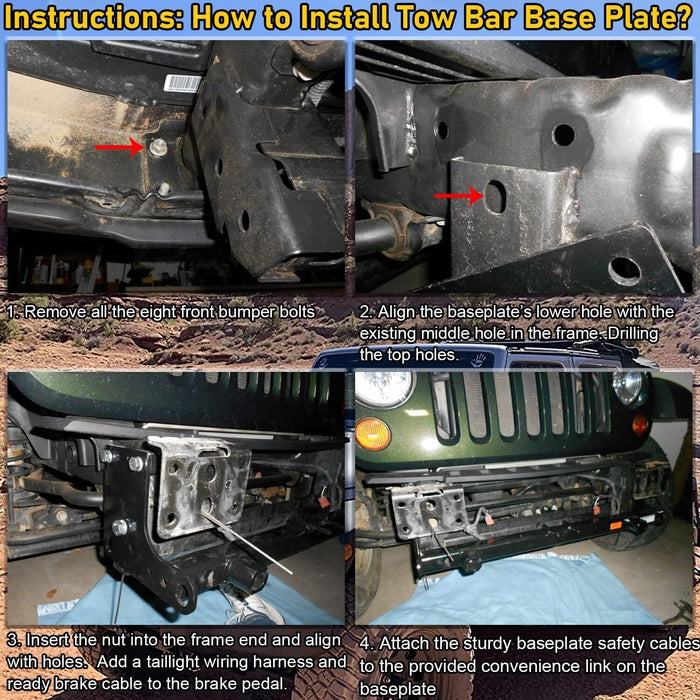 DURAFORCE For Blue OX BX1126 Tow Bar Base Plate Bumper for 2007-2018 Jeep Wrangler JK JKU