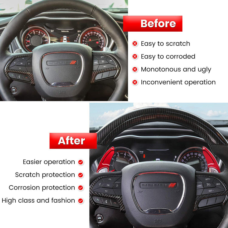 DURAFORCE Red Steering Wheel Shifter Paddle Trim Cover for 15-20 Dodge Challenger Charger