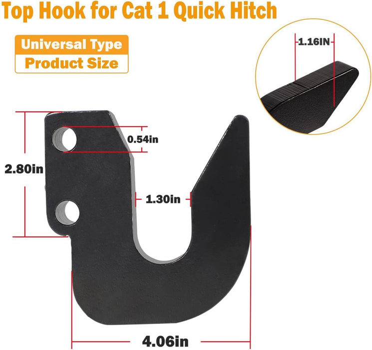 DURAFORCE Upgrated Top Hook for Harbor Freight Quick Hitch Cat 1 Black Powder Coated Steel