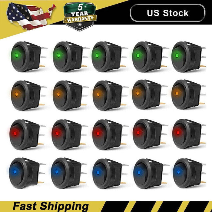 DURAFORCE 20pc ROCKER SWITCH Toggle 12V Led Light Car Auto Boat Round ON/ OFF SPST 20 AMP
