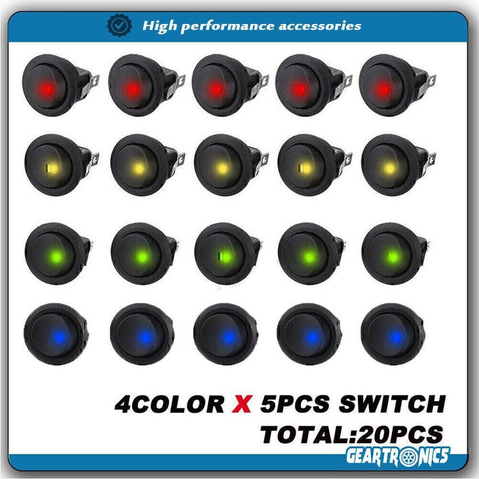 DURAFORCE 20pc ROCKER SWITCH Toggle 12V Led Light Car Auto Boat Round ON/ OFF SPST 20 AMP
