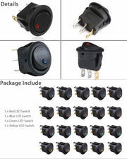 DURAFORCE 20pc ROCKER SWITCH Toggle 12V Led Light Car Auto Boat Round ON/ OFF SPST 20 AMP