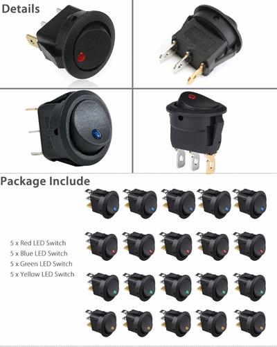 DURAFORCE 20pc ROCKER SWITCH Toggle 12V Led Light Car Auto Boat Round ON/ OFF SPST 20 AMP
