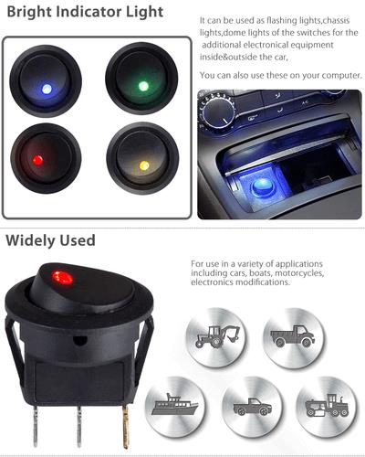 DURAFORCE 20pc ROCKER SWITCH Toggle 12V Led Light Car Auto Boat Round ON/ OFF SPST 20 AMP