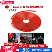 DURAFORCE Car Wheel Hub Rim Trim Tire Ring Guard Rubber Strip Protector Sticker /26FT Red