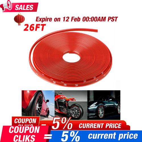 DURAFORCE Car Wheel Hub Rim Trim Tire Ring Guard Rubber Strip Protector Sticker /26FT Red