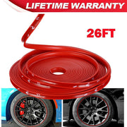 DURAFORCE Car Wheel Hub Rim Trim Tire Ring Guard Rubber Strip Protector Sticker /26FT Red