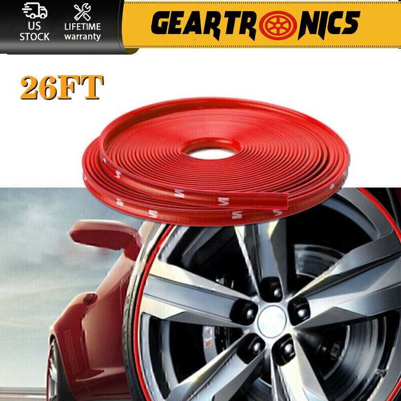 DURAFORCE Car Wheel Hub Rim Trim Tire Ring Guard Rubber Strip Protector Sticker /26FT Red