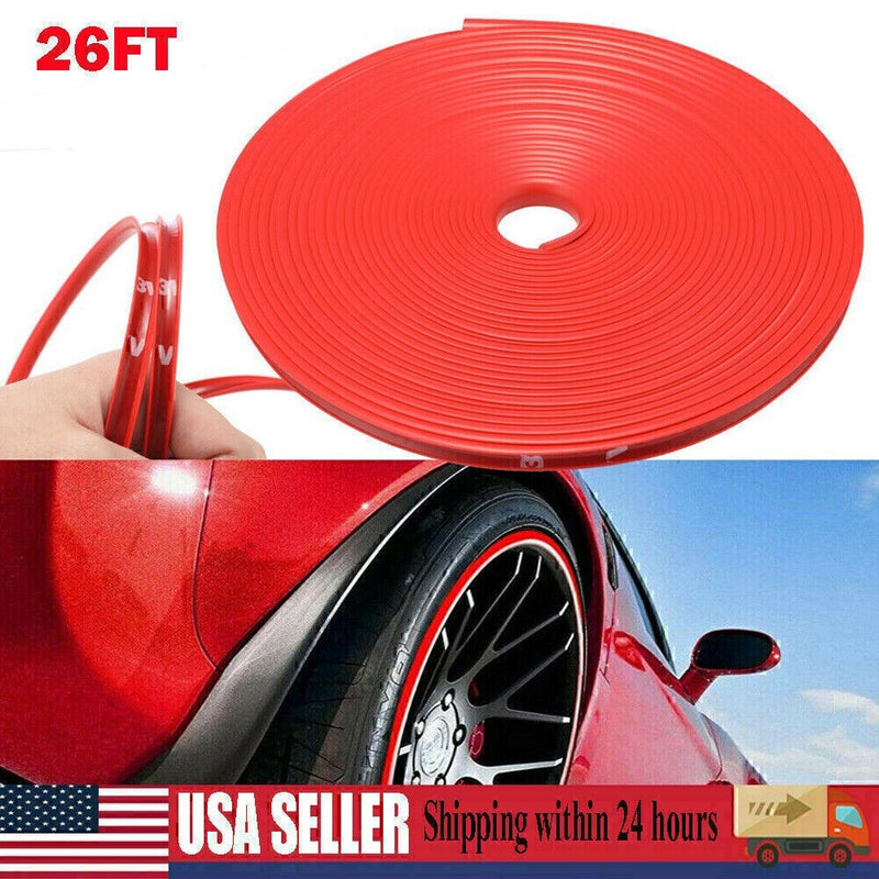 DURAFORCE Car Wheel Hub Rim Trim Tire Ring Guard Rubber Strip Protector Sticker /26FT Red